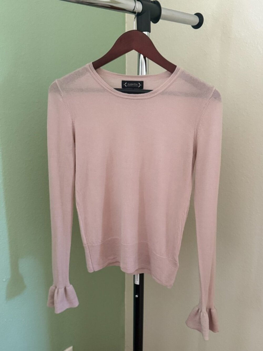 Nanette Lepore Merino Wool Sweater Pink Bell Sleeve Crewneck Womens Small S